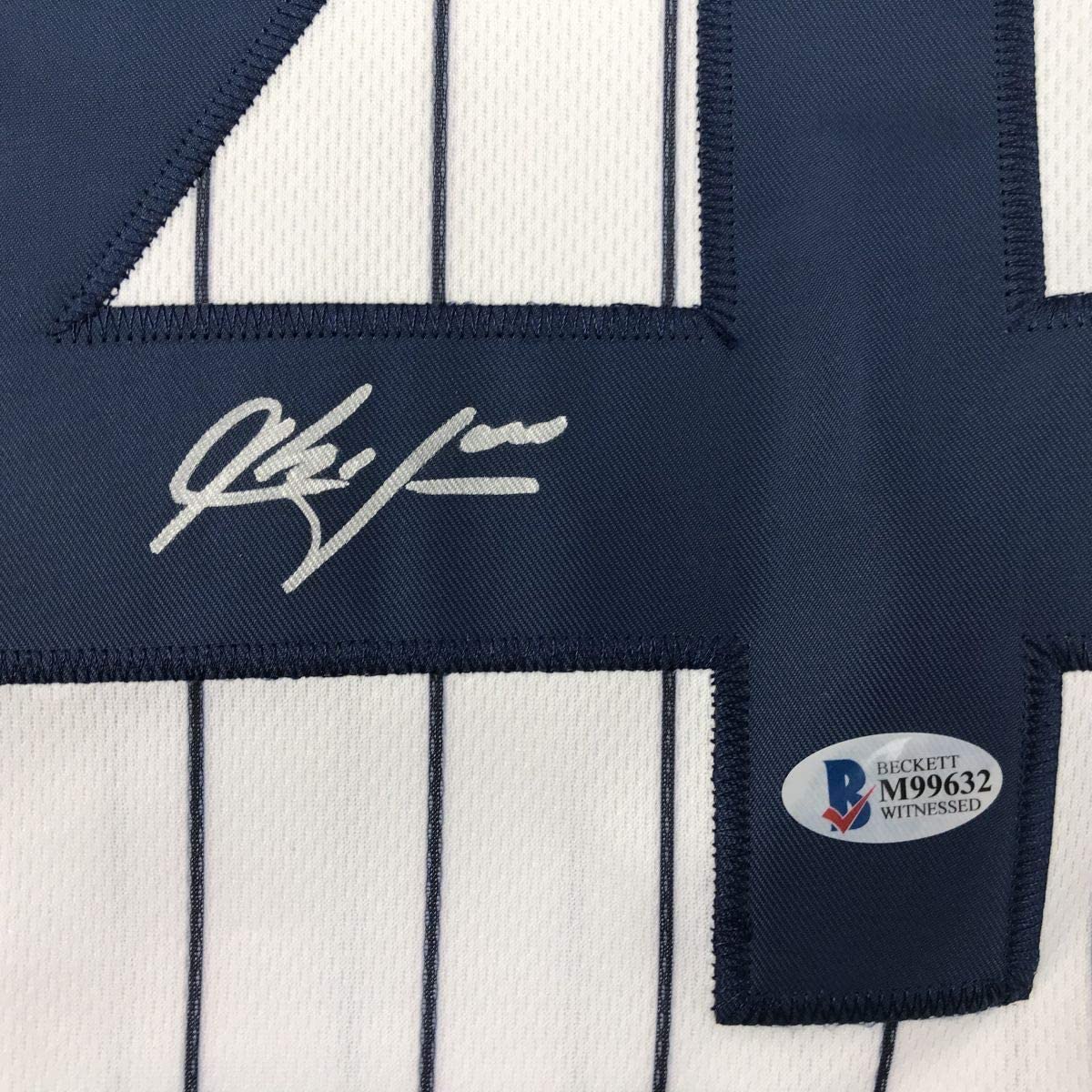 Framed Autographed/Signed Aroldis Chapman 35x39 New York Pinstripe Baseball Jersey Beckett BAS COA Holo Only