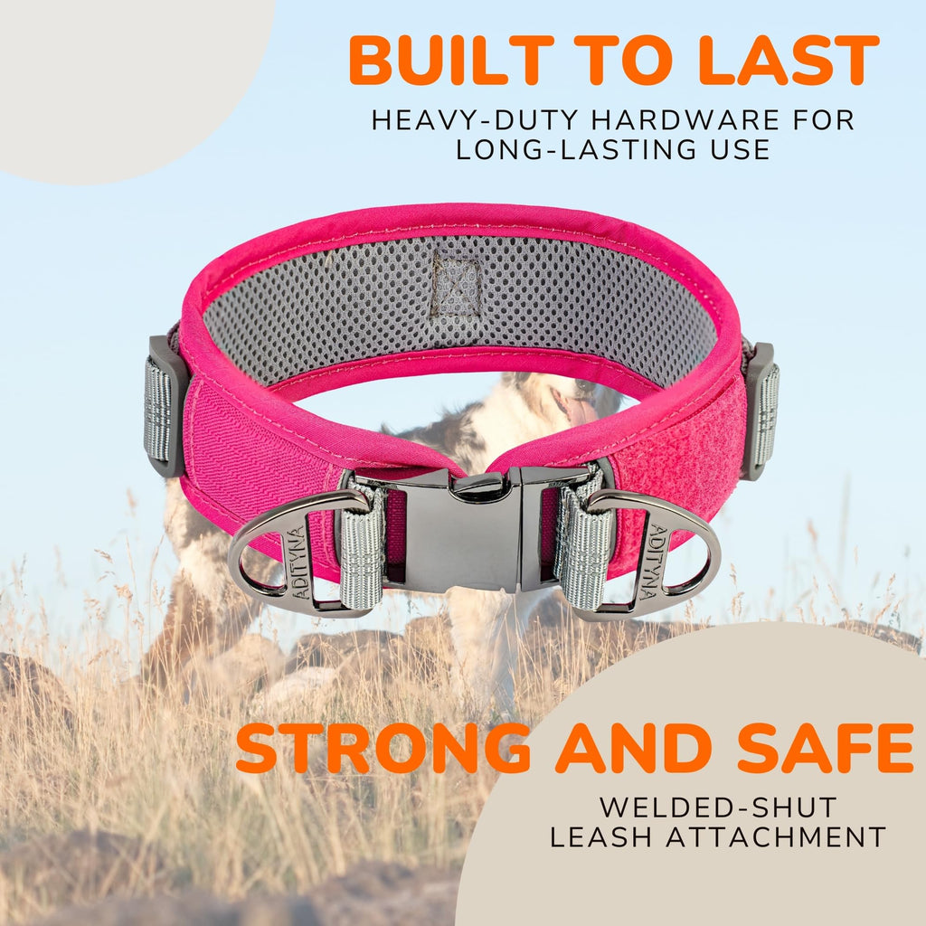ADITYNA Durable 2-inch AirTag Dog Collar Reflective Metal Buckle Pink Size M