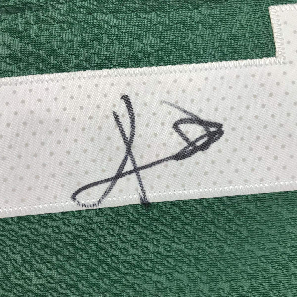 Framed Autographed/Signed Kyrie Irving 35x39 Boston Green Basketball Jersey JSA COA