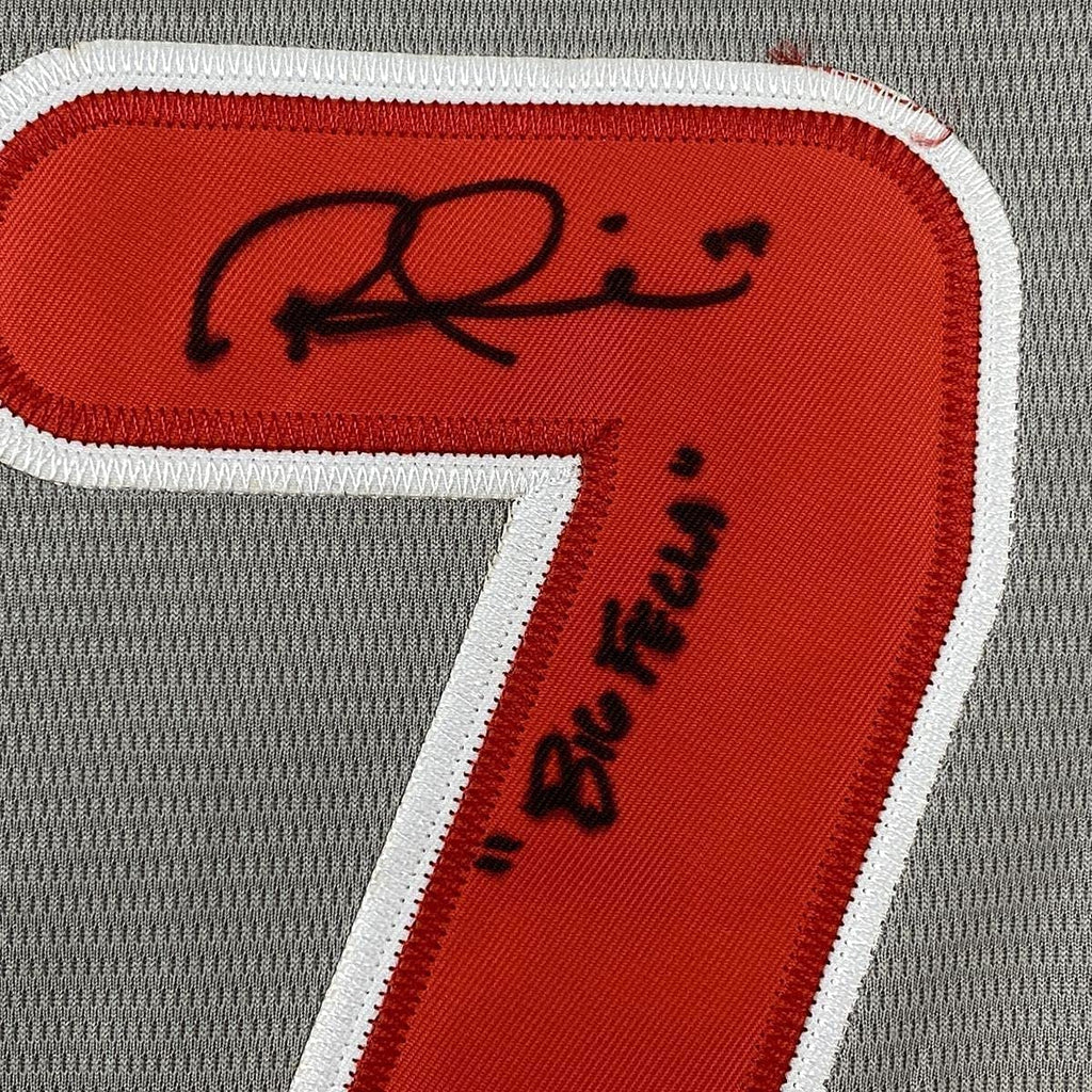 Framed Autographed/Signed Rhys Hoskins Big Fella 35x39 Philadelphia Grey Baseball Jersey Beckett BAS COA