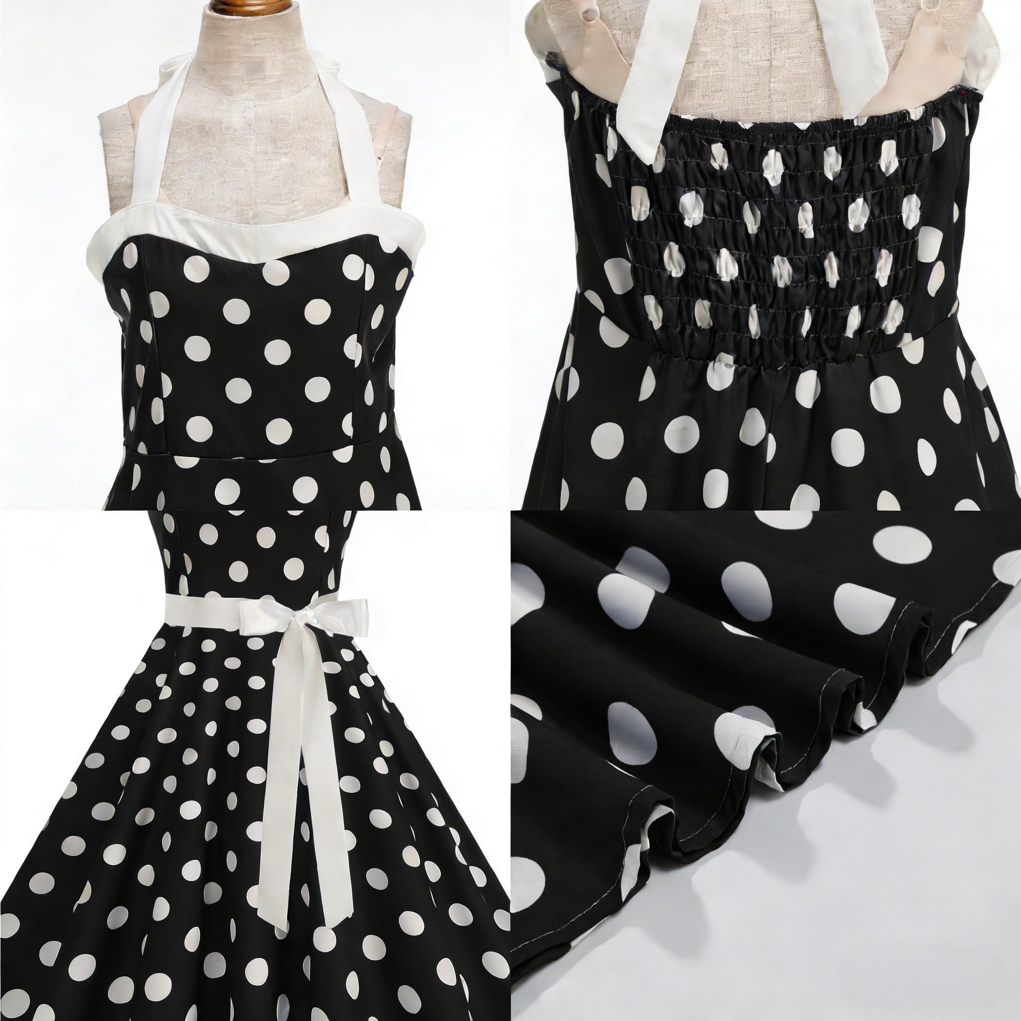 HAPNBCELE Vintage 1950s Halter Polka Dot Dress Black Size X-Large