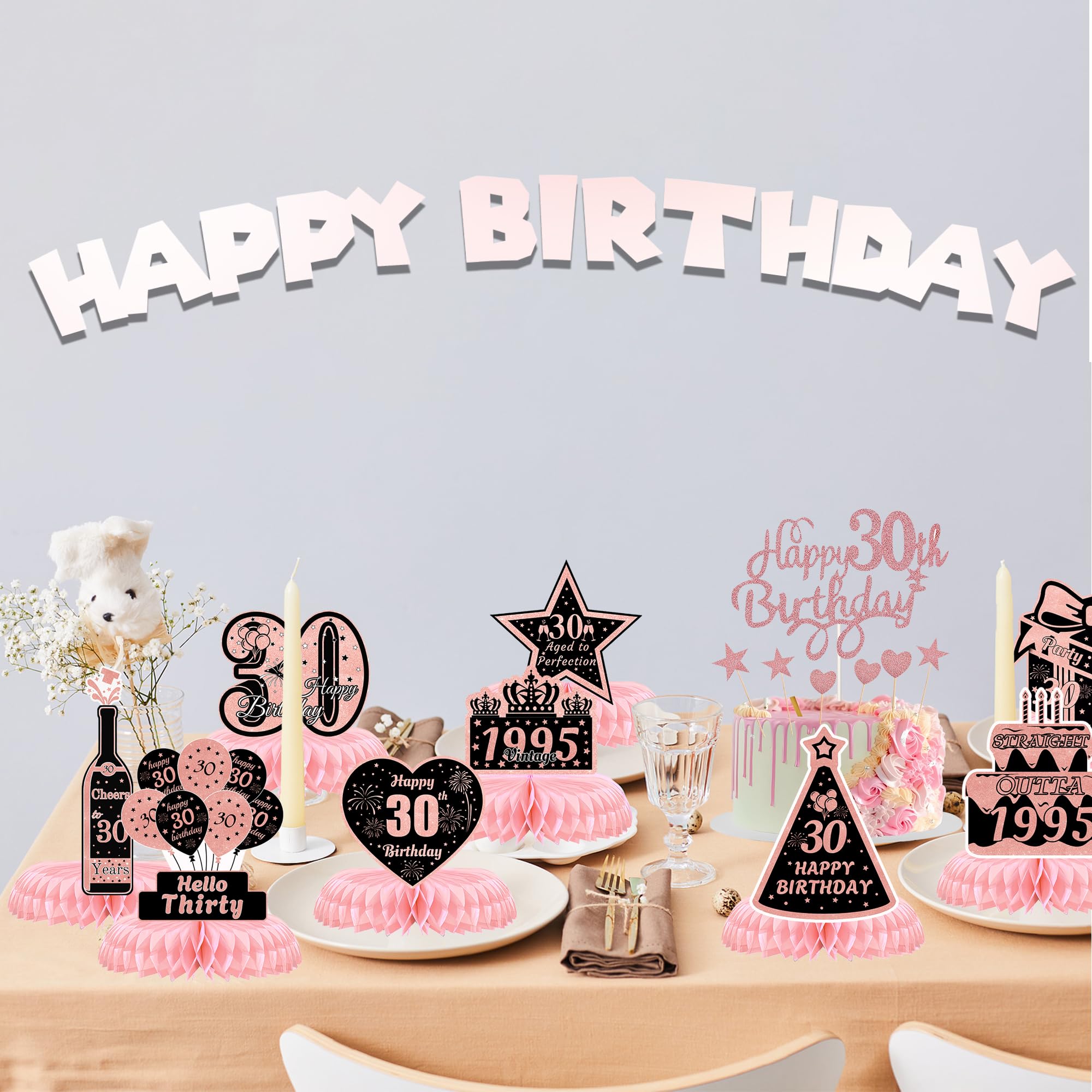 ITHKIRHO 30th Birthday Honeycomb Centerpieces Rose Gold 10 Pcs Decorations