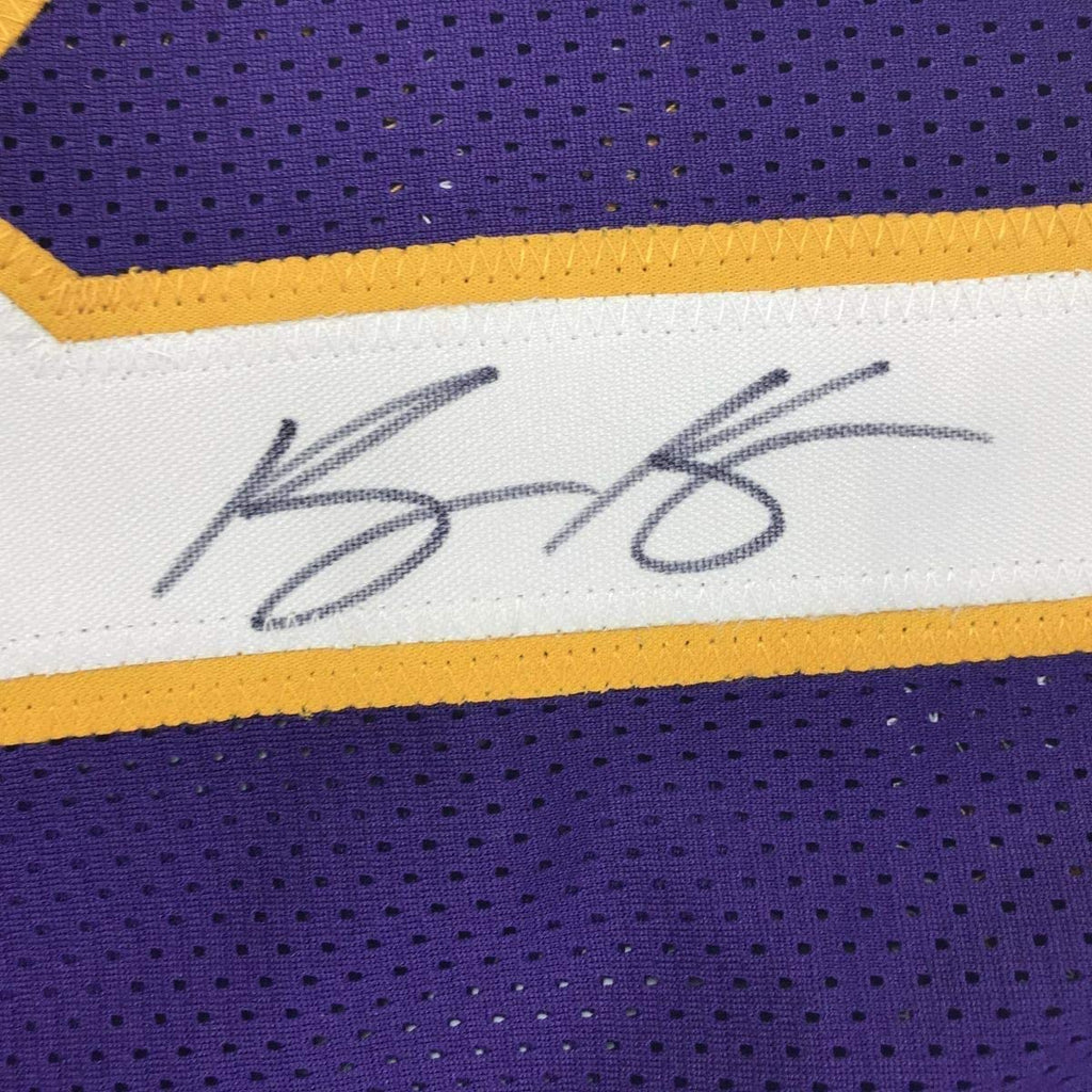 Framed Autographed/Signed Kyle Kuzma 35x39 Los Angeles LA Purple Basketball Jersey JSA COA
