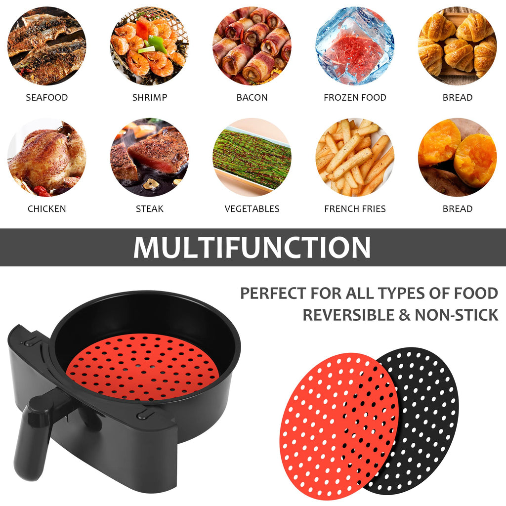 Viwehots Silicone Air Fryer Liners 8" Non Stick Reusable 4 Pack Mixed Colors