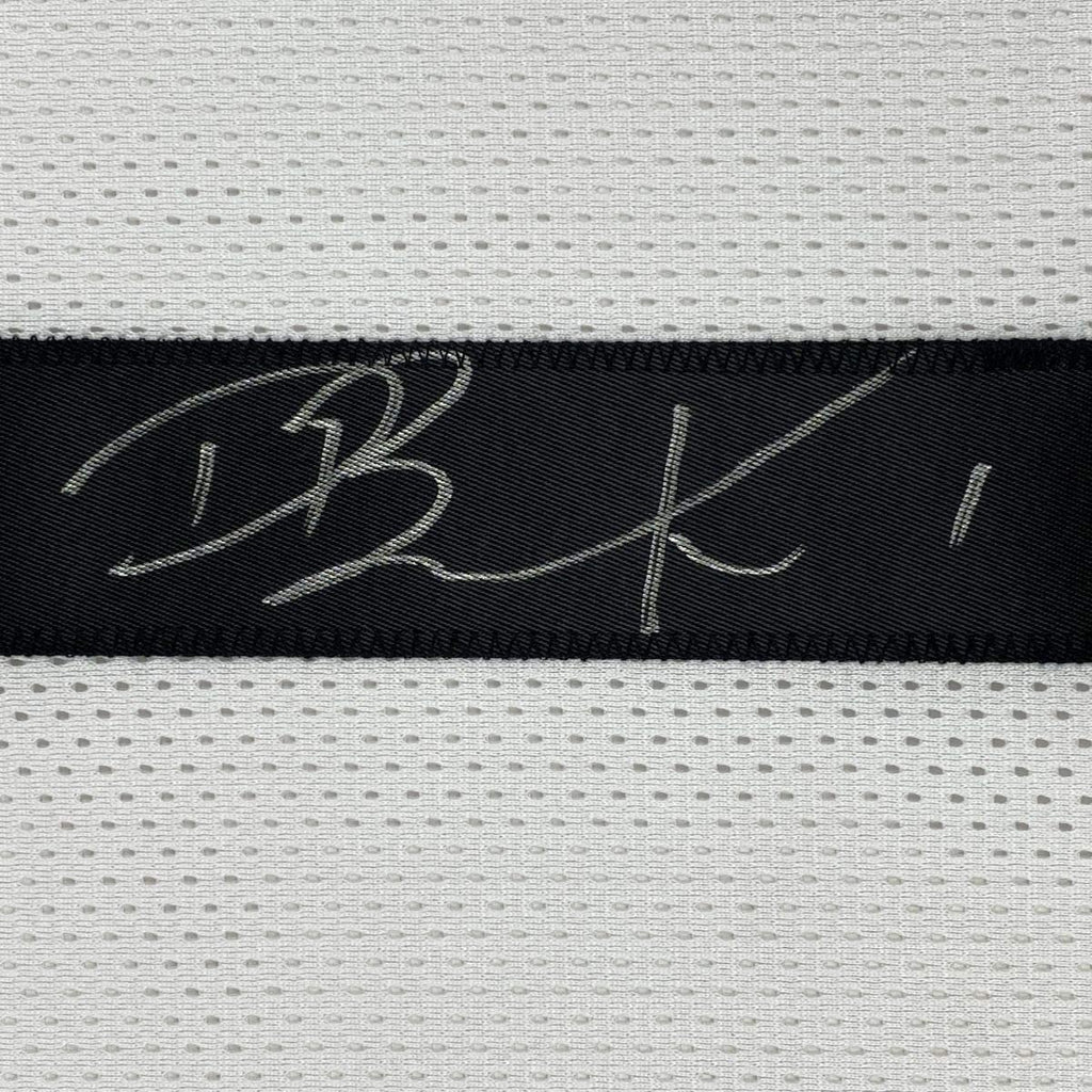Framed Autographed/Signed Devin Booker 35x39 Phoenix White Basketball Jersey JSA COA