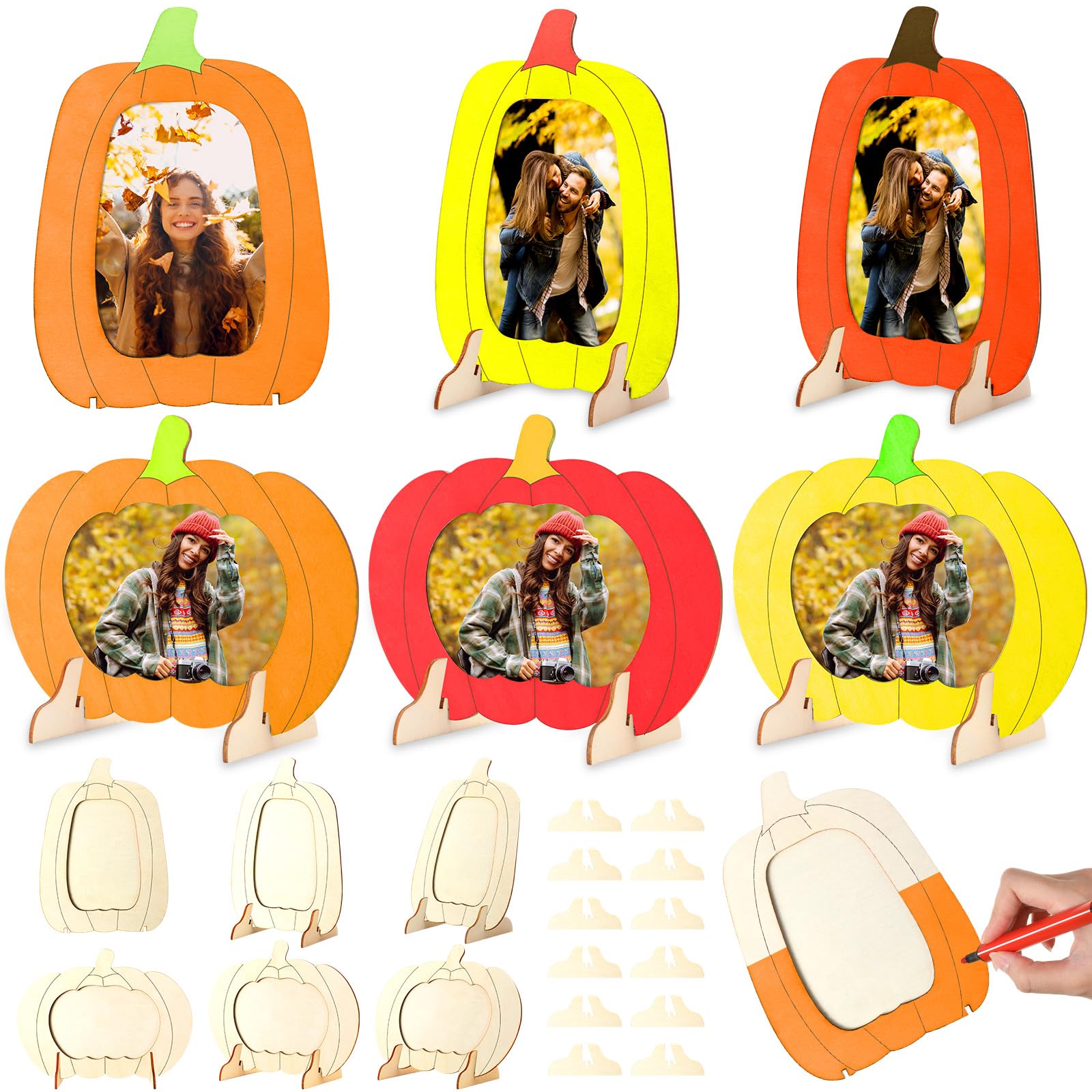 Geelin 6 Pack Wooden Pumpkin Picture Frames Unfinished 5.5x7.48in Fall Decor