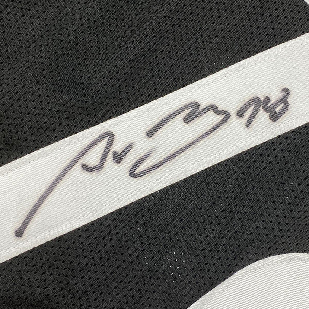 Framed Autographed/Signed Alejandro Villanueva 35x39 Pittsburgh Black Football Jersey JSA COA