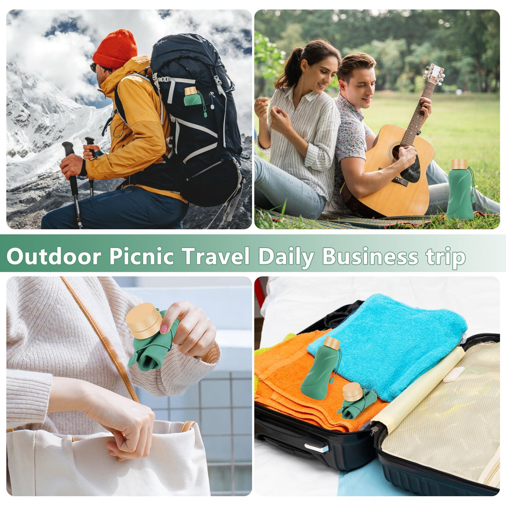 NAVTUE Collapsible Silicone Water Bottle 650ml Leak Proof Reusable Green
