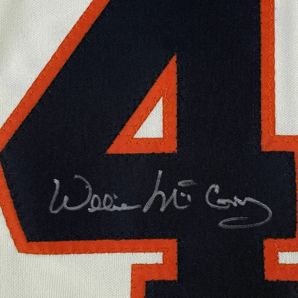 Framed Autographed/Signed Willie McCovey 35x39 San Francisco Cream Baseball Jersey JSA COA