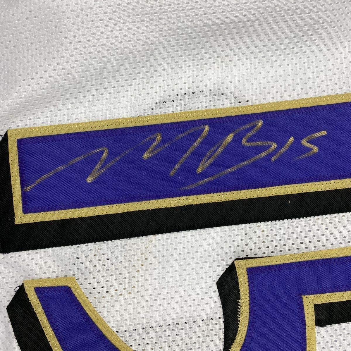 Framed Autographed/Signed Marquise Brown 35x39 Baltimore White Football Jersey JSA COA