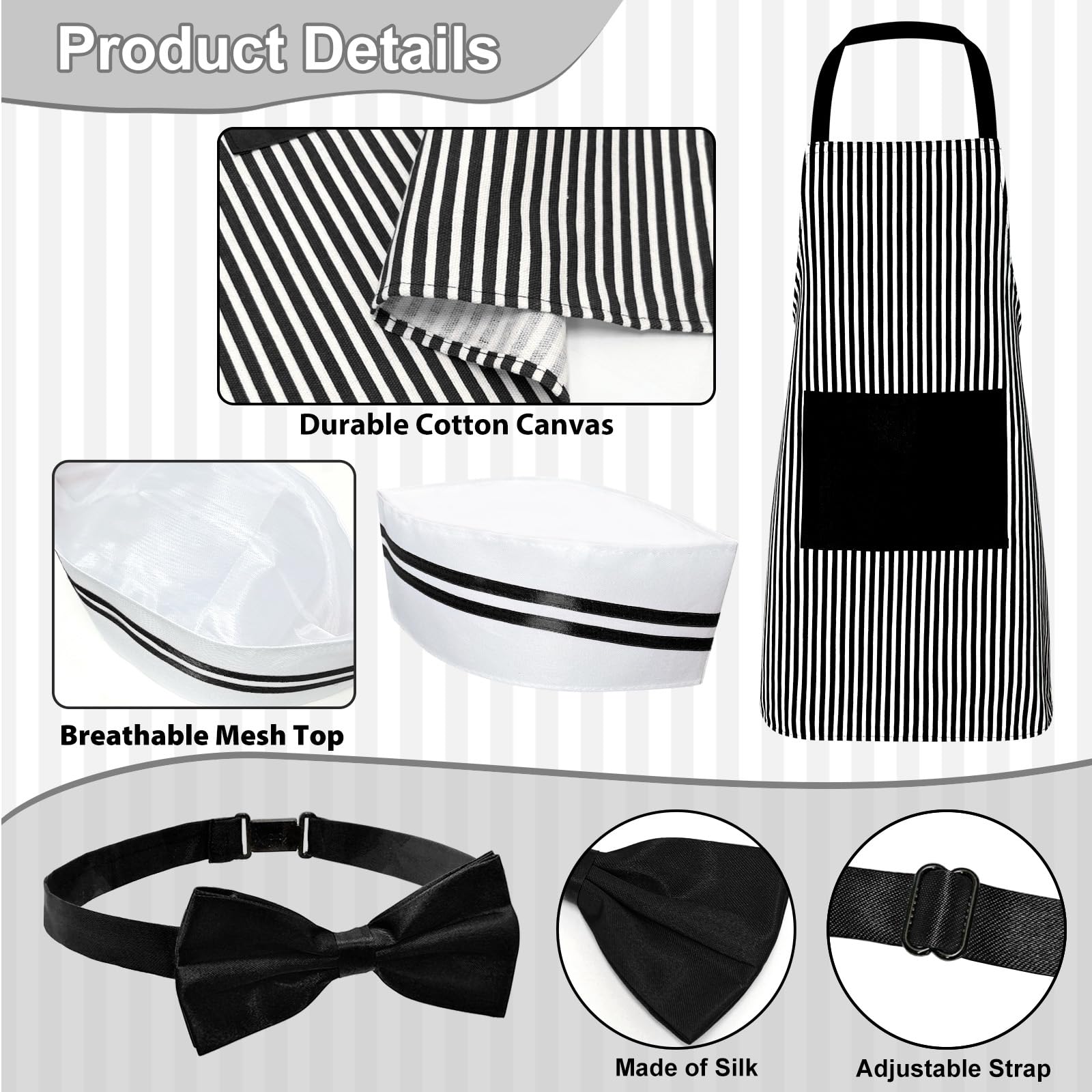 Generic 4pcs 1950s Hot Dog Vendor Halloween Costume Black Size Tall