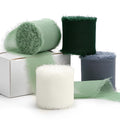 YANGTE Handmade Chiffon Silk Ribbon 1.5in x 28yd 4 Rolls Ivory Green Blue