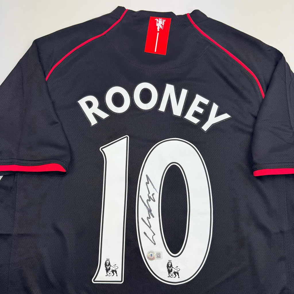 Framed Autographed/Signed Wayne Rooney 35x39 Manchester United Black 2008 Soccer Jersey Beckett BAS COA