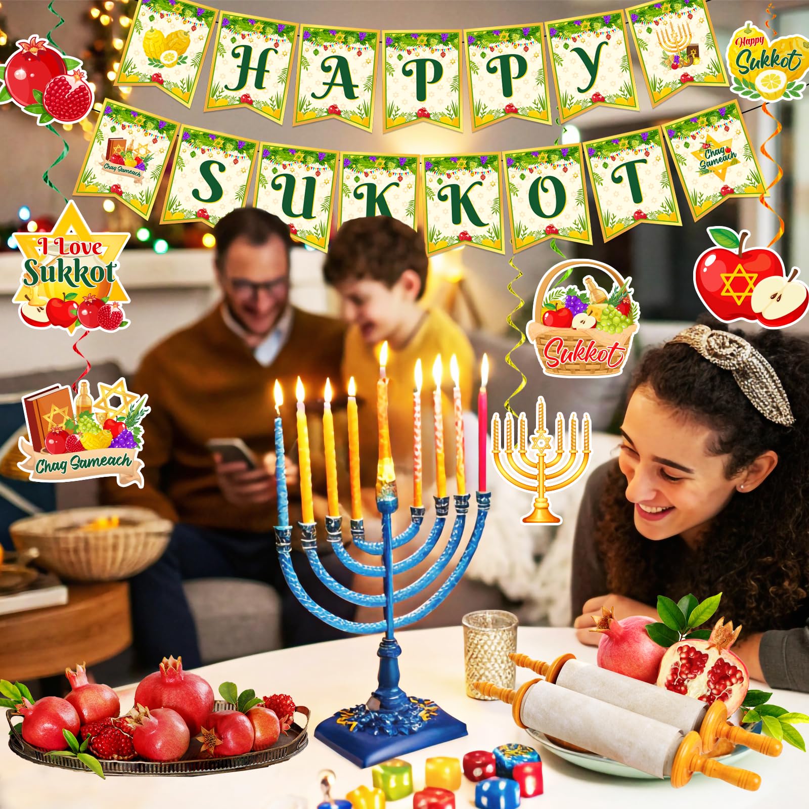 Sukkot Decorations Hanging Swirls Happy Sukkot Banner Ceiling Decor