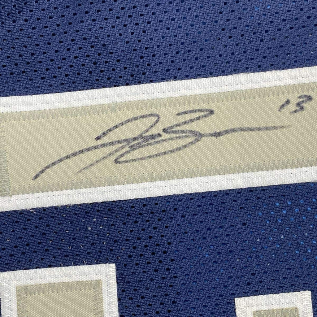 Framed Autographed/Signed Jalen Brunson 35x39 Dallas Dark Blue Basketball Jersey JSA COA