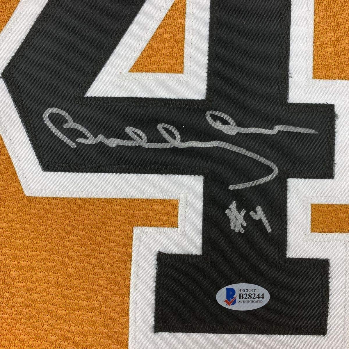 Framed Autographed/Signed Bobby Orr 35x39 Boston Yellow Hockey Jersey Beckett BAS & GNR COA