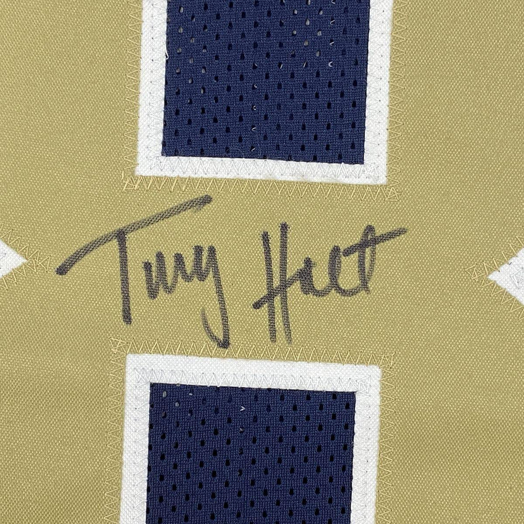 Framed Autographed/Signed Torry Holt 35x39 St. Louis Dark Blue Football Jersey Beckett BAS COA