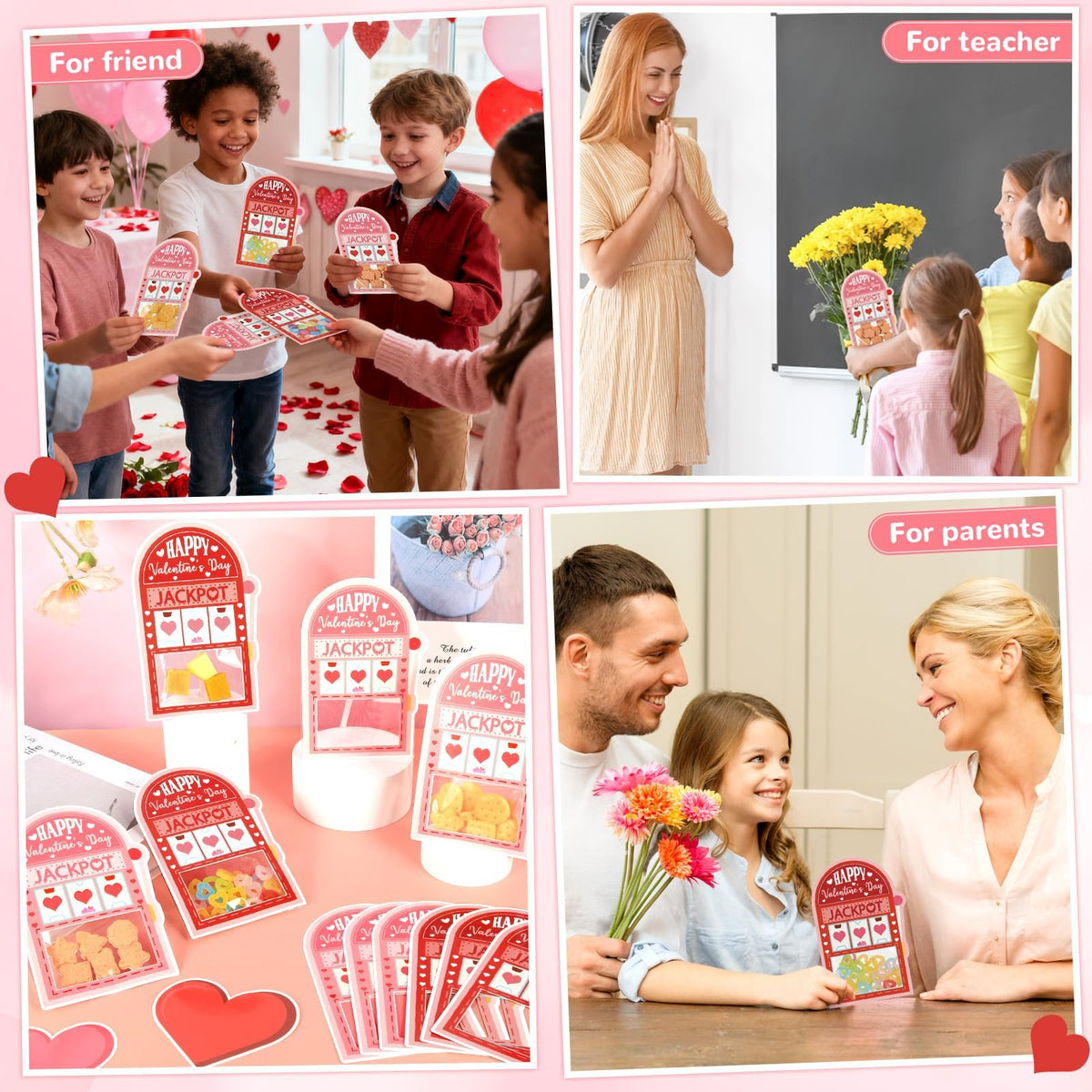 50 Pack Valentines Day Cards for School Funny Class Exchange Cards Bulk with Clear Treat Bags and Self Adhesive Tape Happy Valentines Party Favor for School Classroom Classmates Parents Teachers Gifts