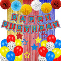 TRBSXRT Cartoon Birthday Decorations Gold Red Blue Foil Fringe Curtains Balloons