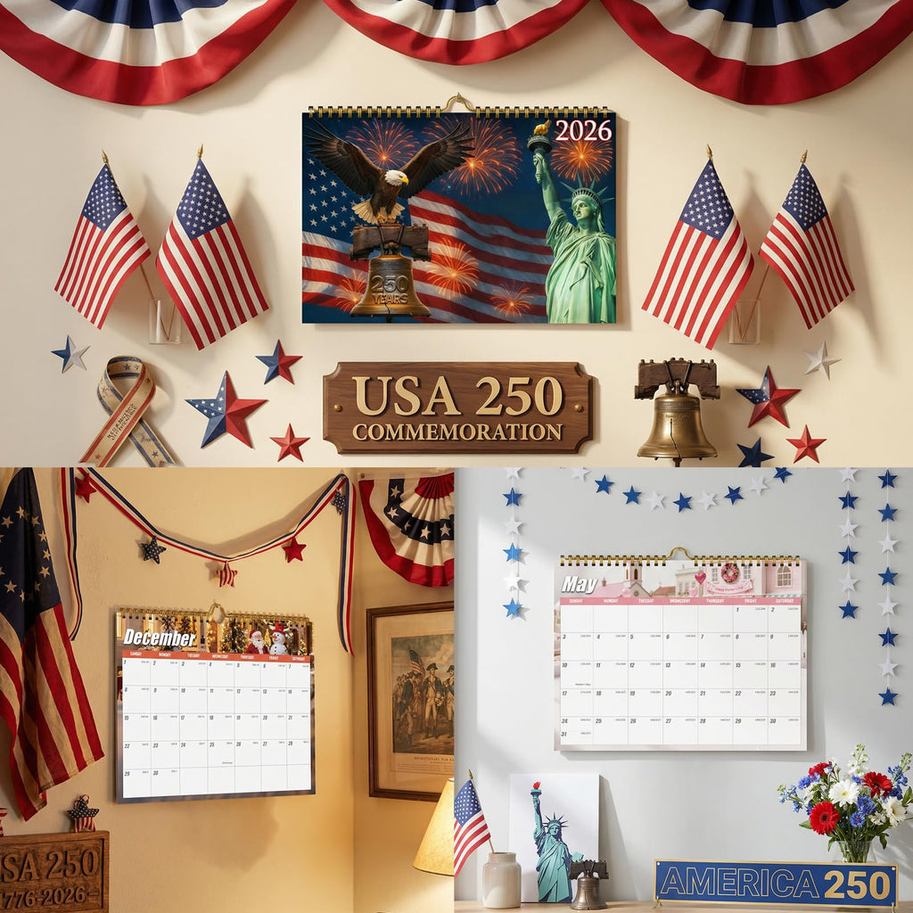 Zluiaza 250th Anniversary American Patriotic 2026 Spiral Wall Calendar Vintage