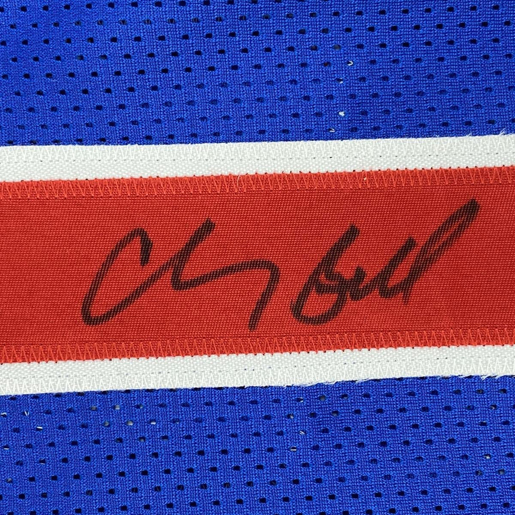 Autographed/Signed Chauncey Billups Detroit Blue Stat Basketball Jersey JSA COA