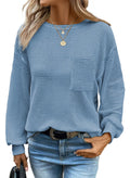 Dokotoo Women's Long Sleeve Waffle Crewneck Top Dusk Blue Size XX-Large