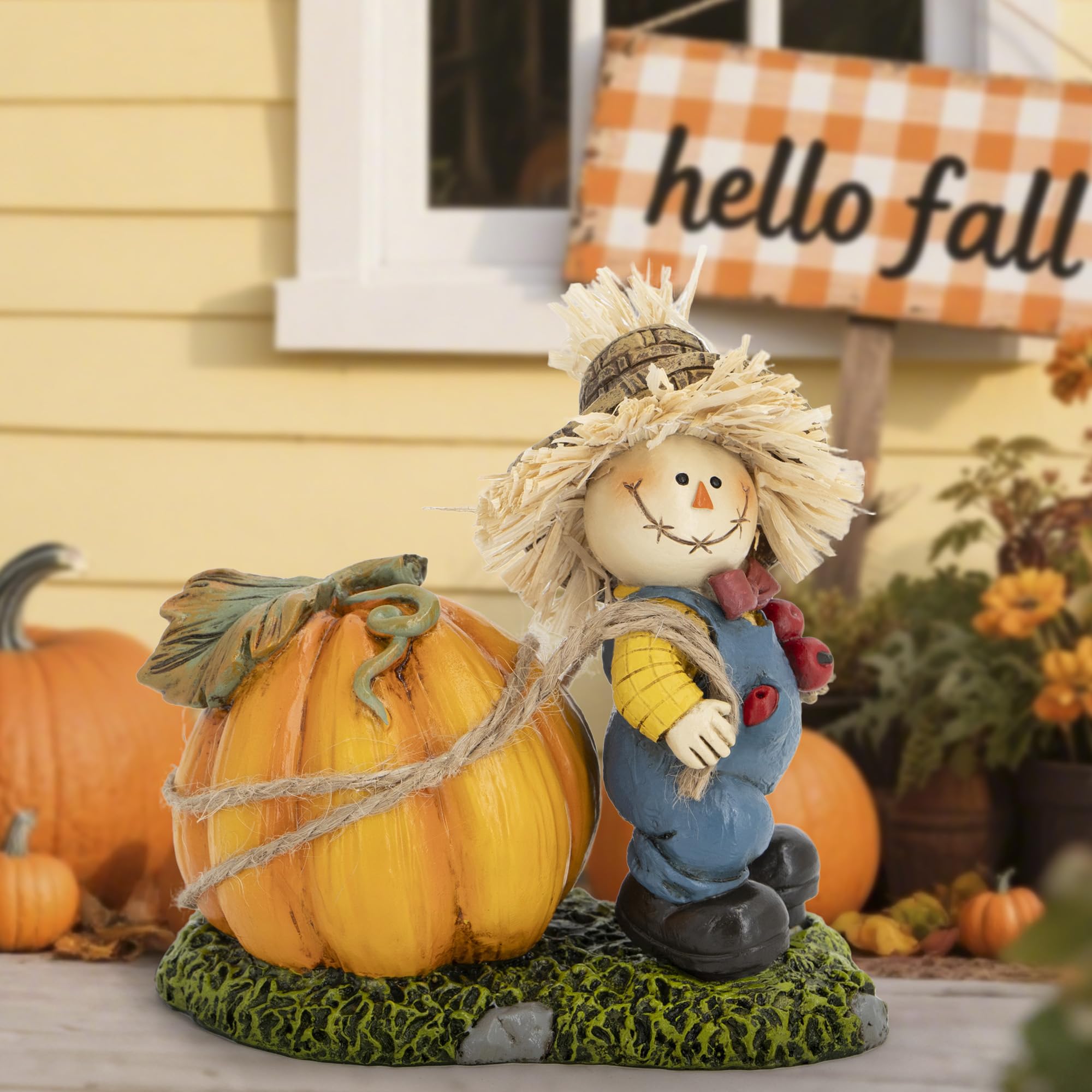 Hodao Thanksgiving Scarecrow Turkey Pumpkin Decor Farmhouse Fall Centerpiece Red