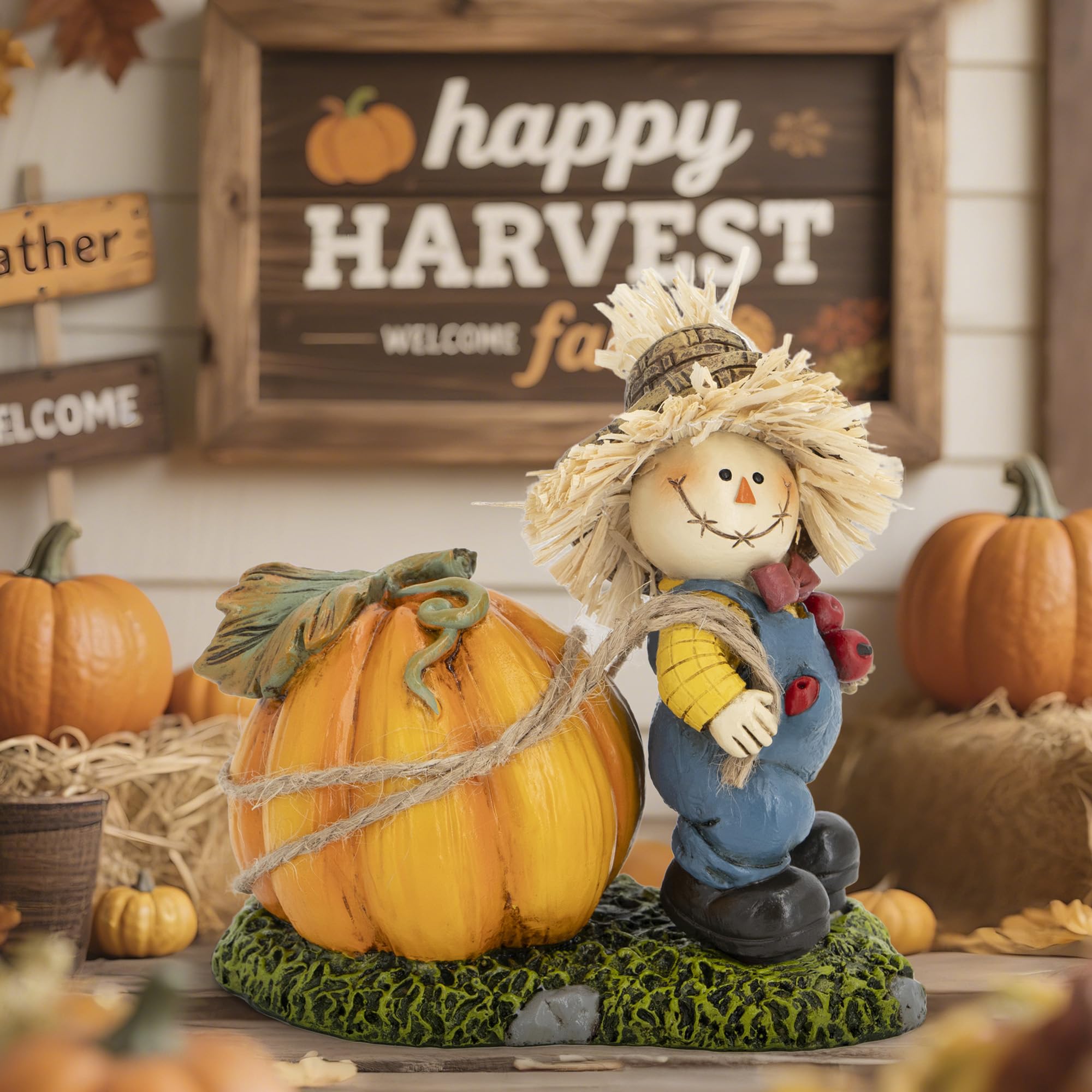 Hodao Thanksgiving Scarecrow Turkey Pumpkin Decor Farmhouse Fall Centerpiece Red