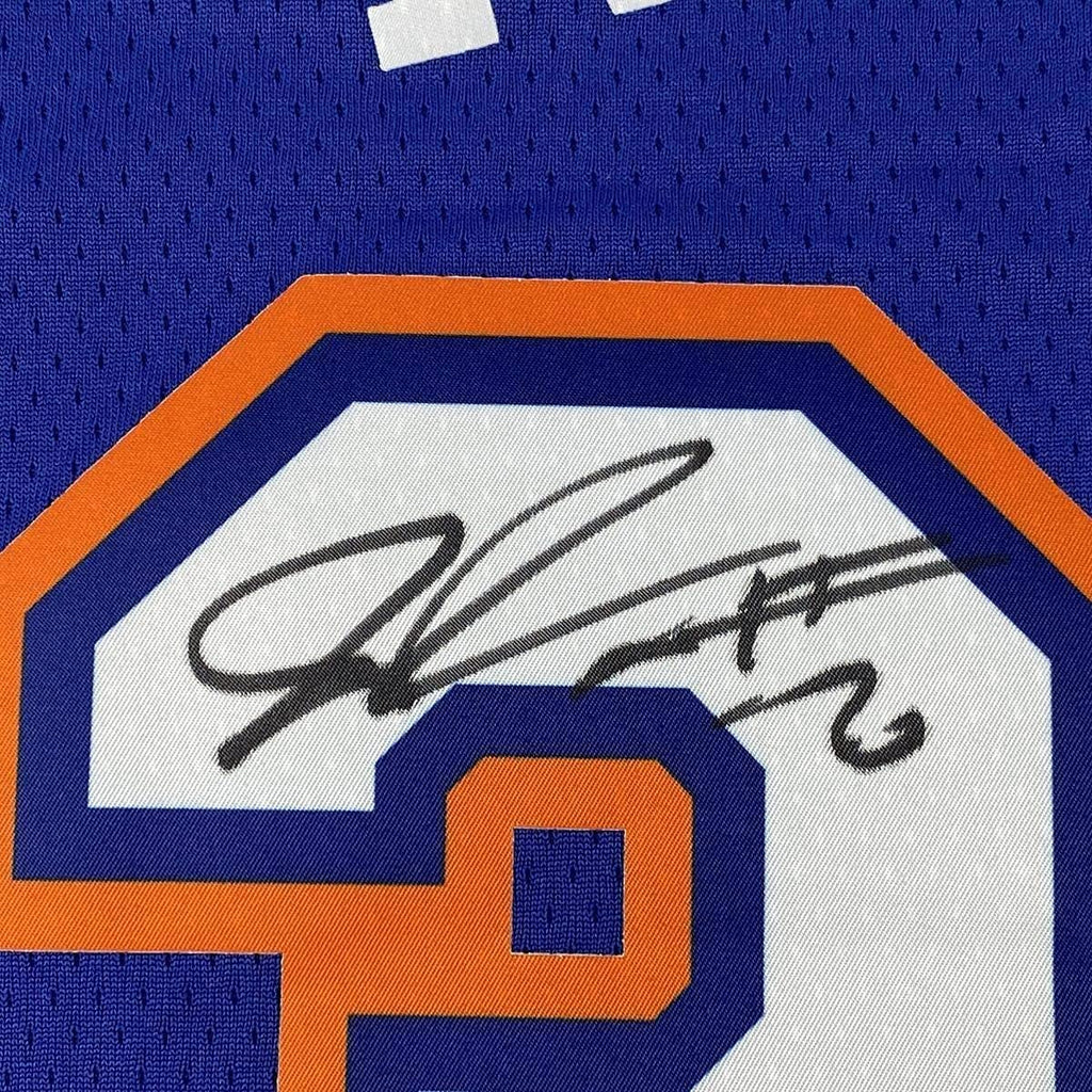 Framed Autographed/Signed Julius Randle 35x39 New York Knicks Blue Basketball Jersey Fanatics COA