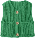 UEU Women's V Neck Crochet Sweater Vest Sleeveless Cardigan Green Size M
