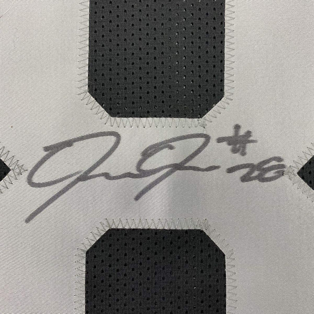 Framed Autographed/Signed Josh Jacobs 35x39 Las Vegas Oakland Black Football Jersey Beckett BAS COA