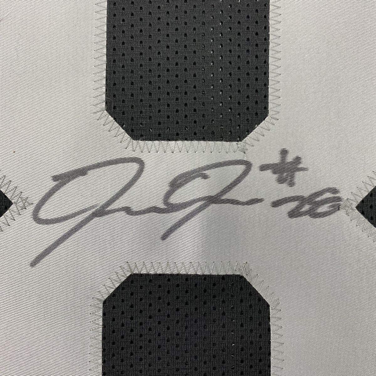 Framed Autographed/Signed Josh Jacobs 35x39 Las Vegas Oakland Black Football Jersey Beckett BAS COA
