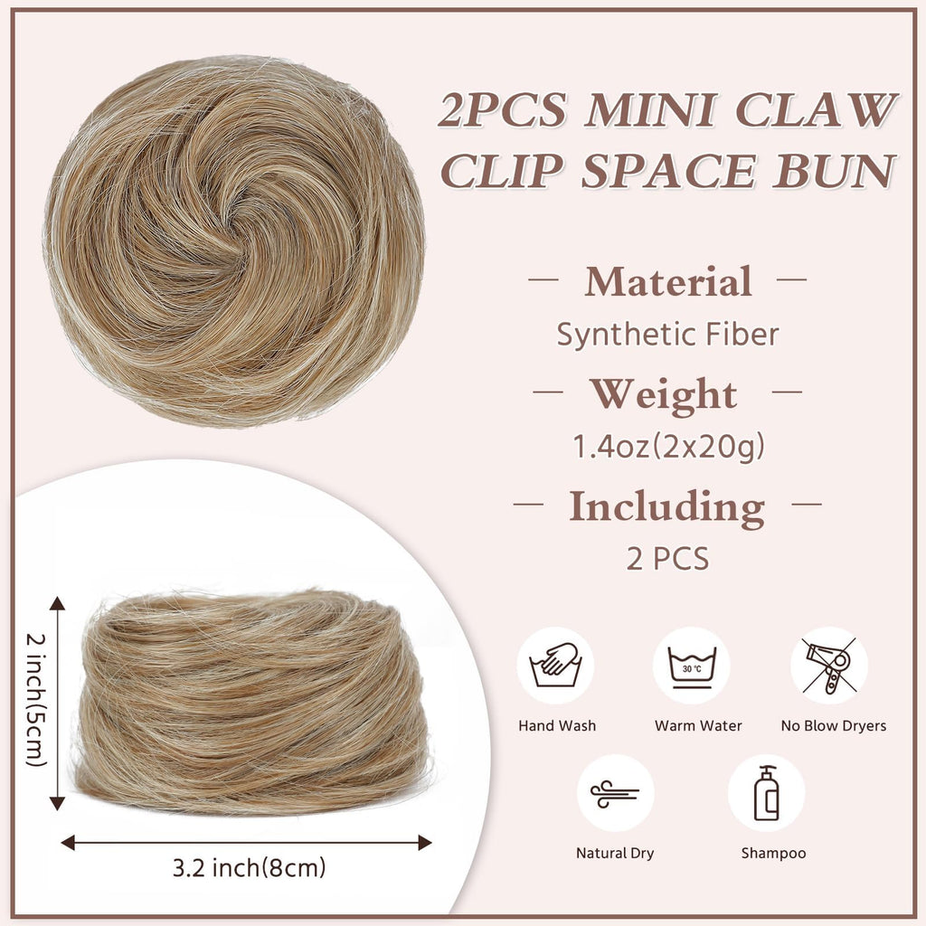 BOGSEA Space Buns Hair Pieces 2PCS Mini Claw Clip 27/613# Color