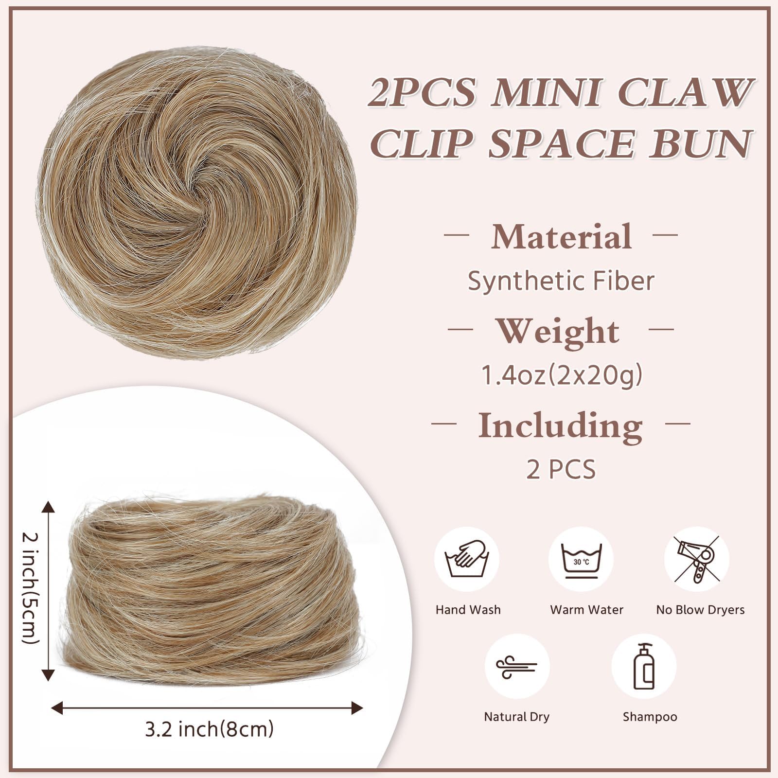 BOGSEA Space Buns Hair Pieces 2PCS Mini Claw Clip 27/613# Color