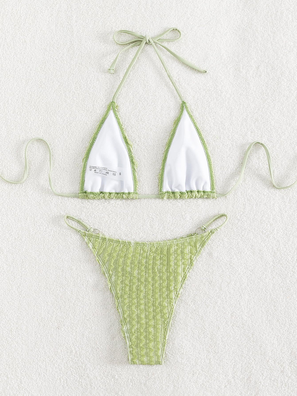 GORGLITTER Women's Lace Bikini Set Halter Triangle Thong Green Frill Size XL