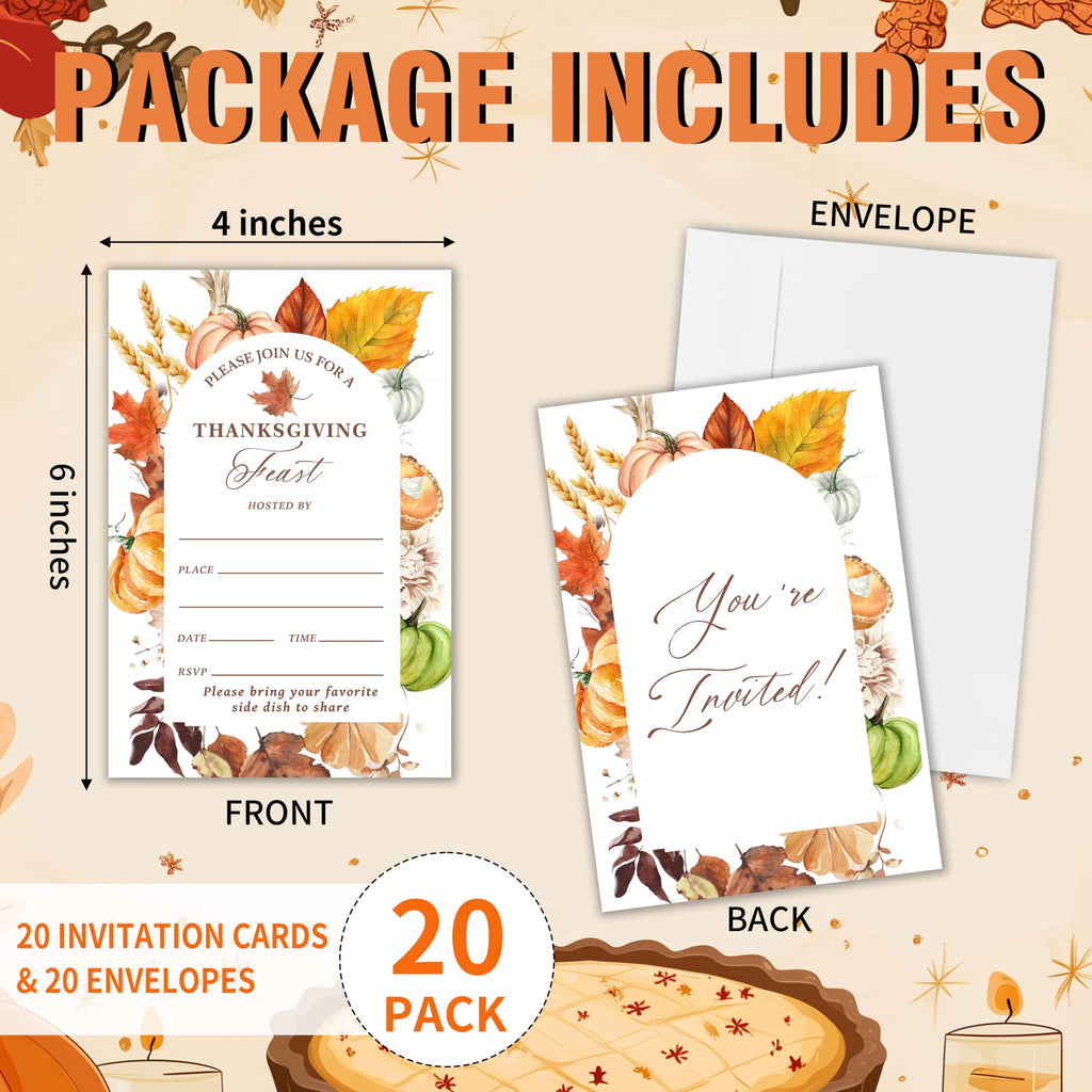 Yhtmbf Thanksgiving Party Invitations 20pcs 4x6 Maple Leaves Pumpkins Fall