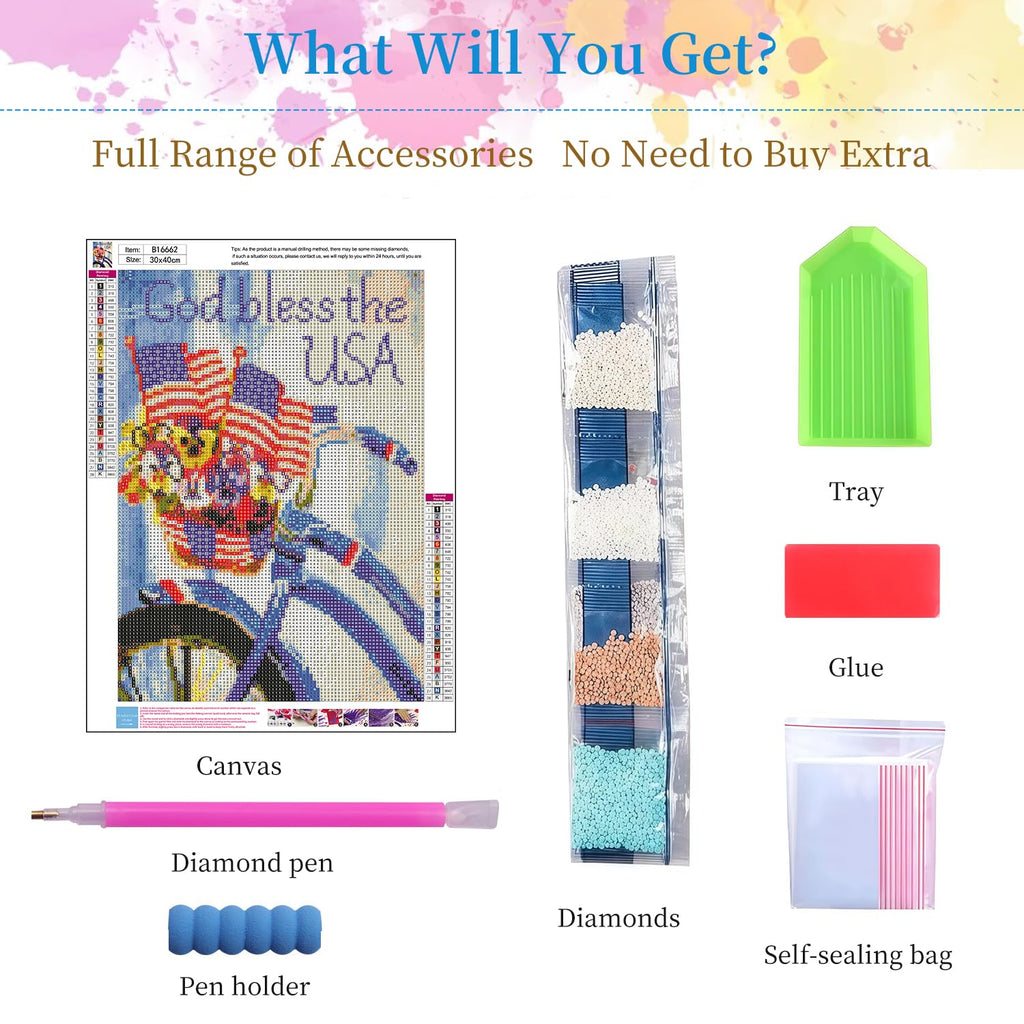 Miairivy God Bless The USA Diamond Art Kit DIY 5D Full Drill 12x16 inches