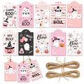 MOZUI Halloween Thank You Tags 60pcs Pink Black Ghost Pumpkin Kraft Paper