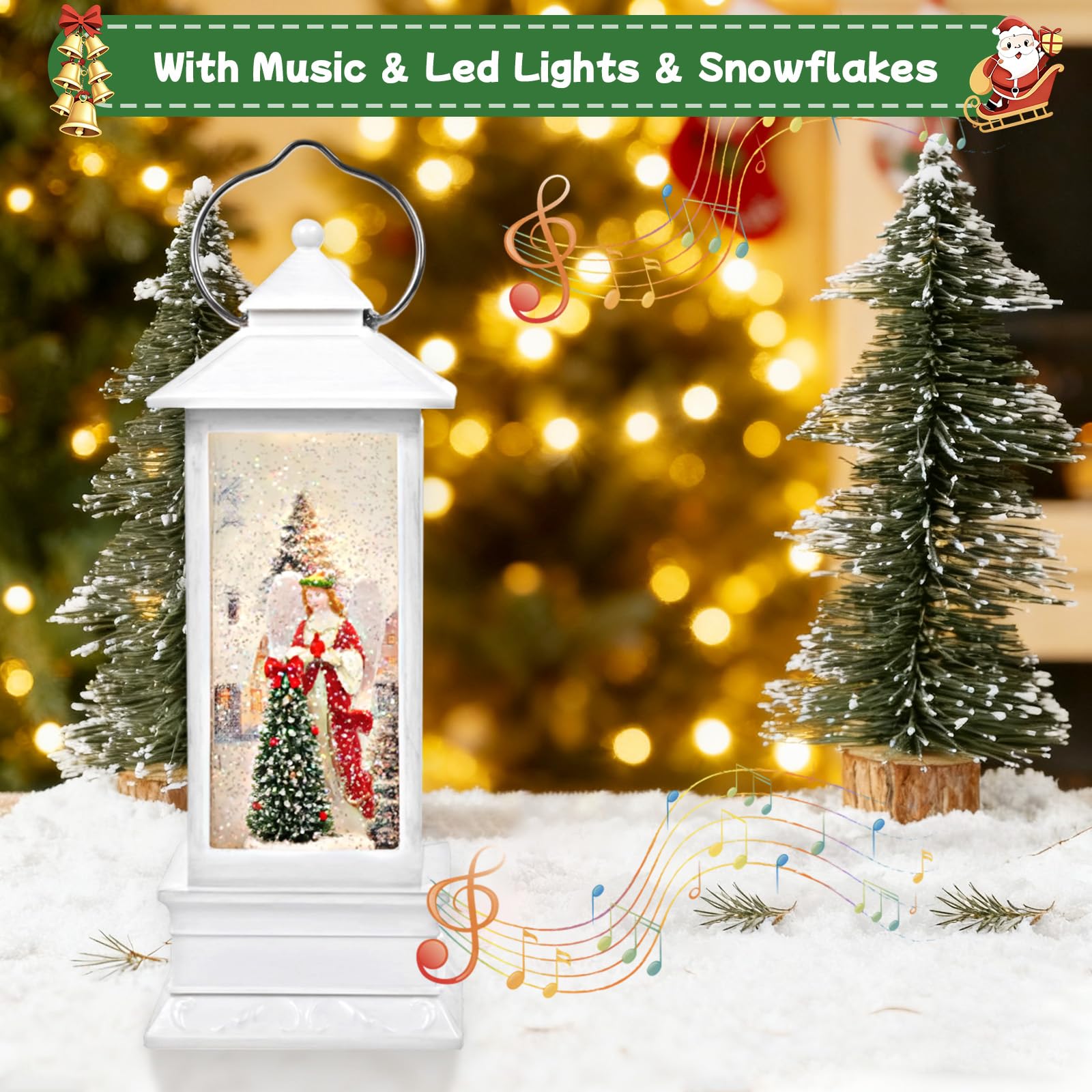 Little Glee Christmas Lantern LED Music Holiday Decoration Angel Tree Resin