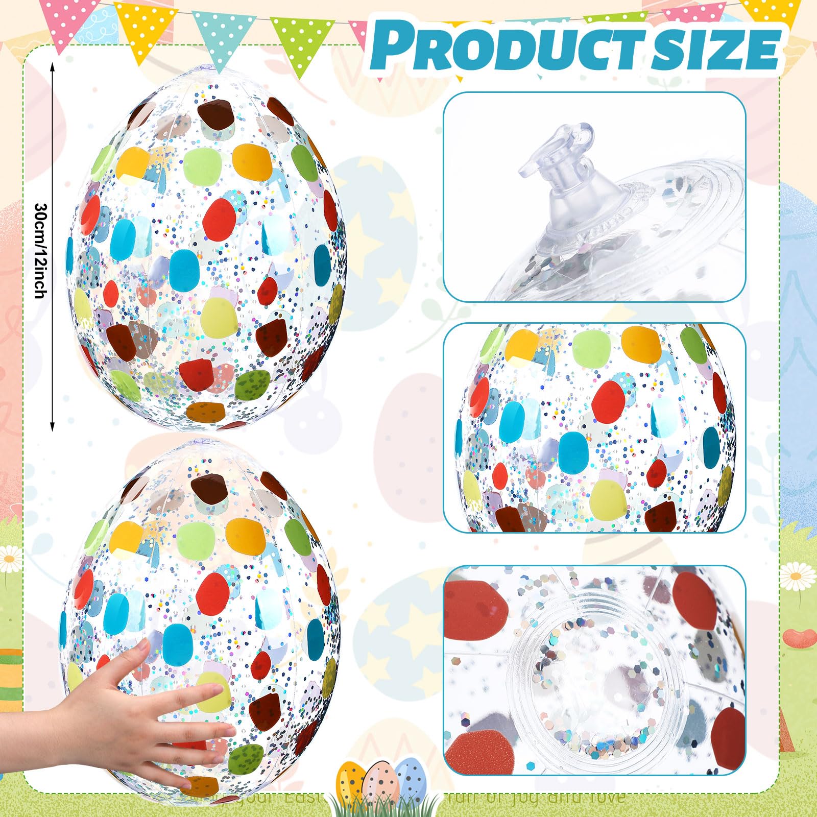 Jetec 12 Pcs Inflatable Easter Eggs 16in Large Glitter PVC Decorations Silver