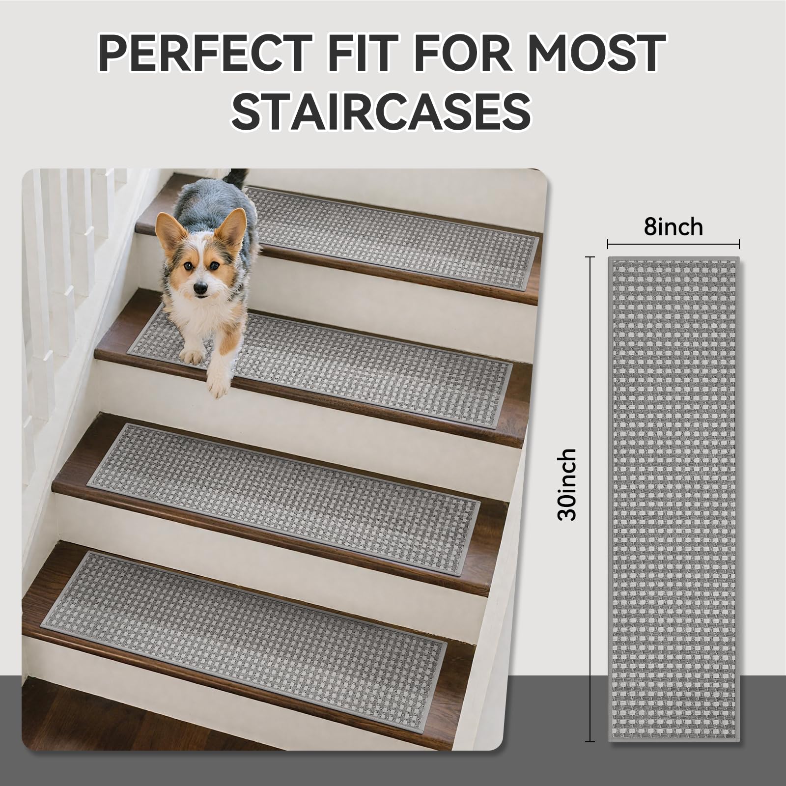YDKGL 4PC Non-Slip Peel & Stick Stair Treads 8x30 Brown Chenille