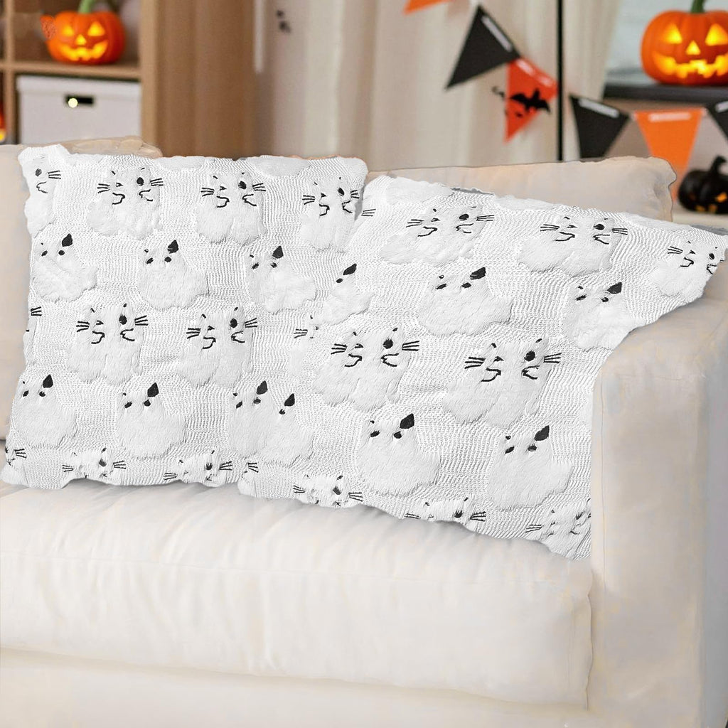 RBQXNW Halloween Pillow Covers 18x18 White Cat Ghost Set of 2 Plush