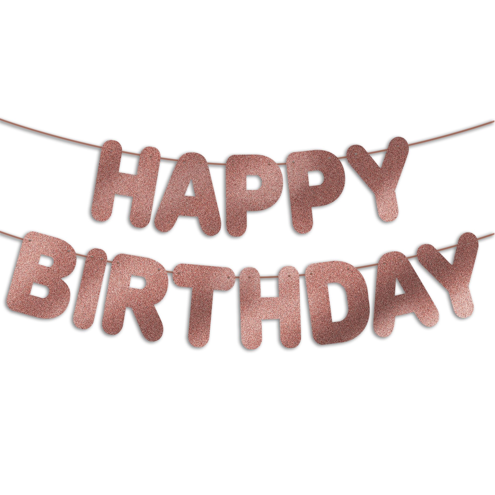 JunyRuny Pre-Strung Happy Birthday Banner Rose Gold Glitter Party Decor
