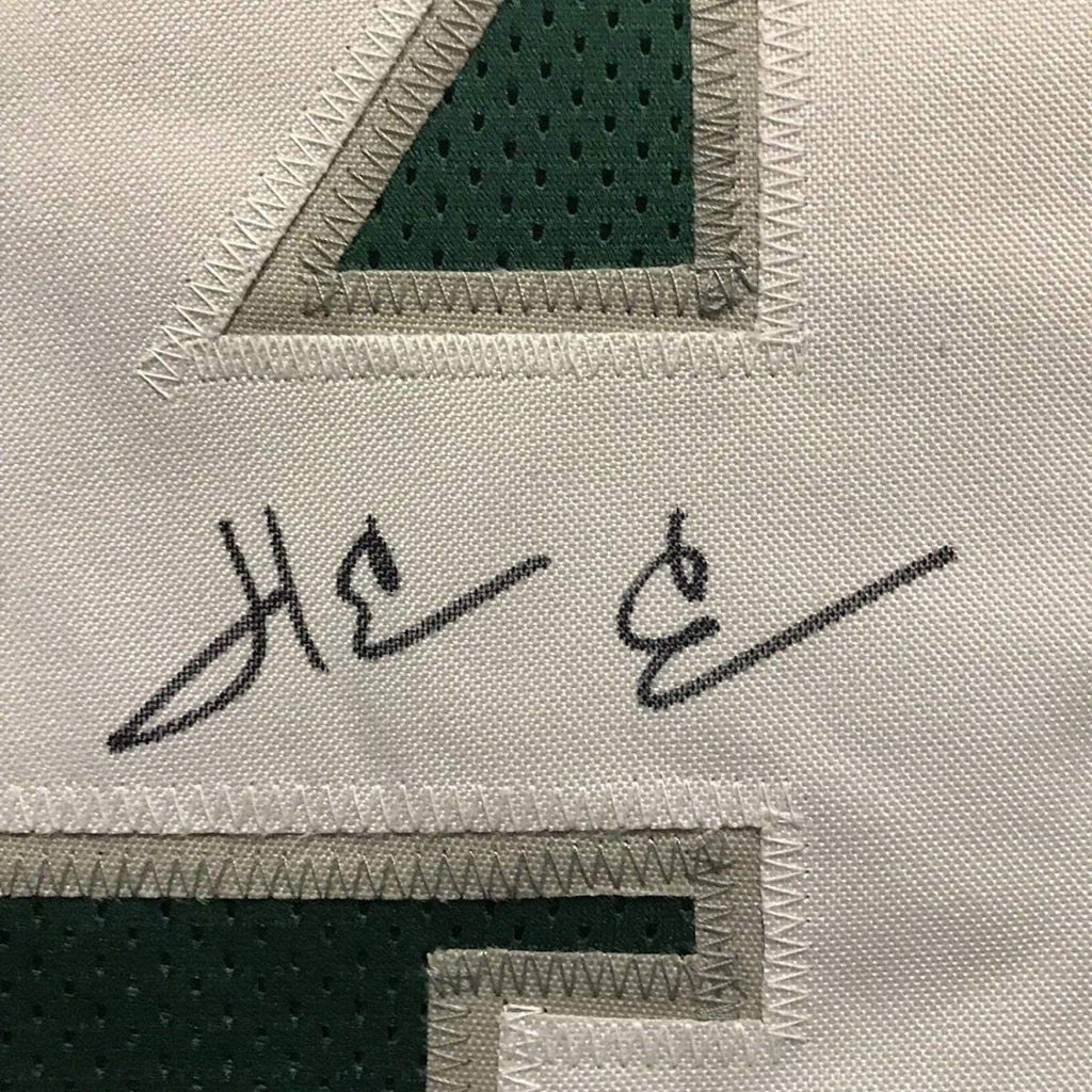 Framed Autographed/Signed Herman Herm Edwards 35x39 Philadelphia Green Football Jersey JSA COA