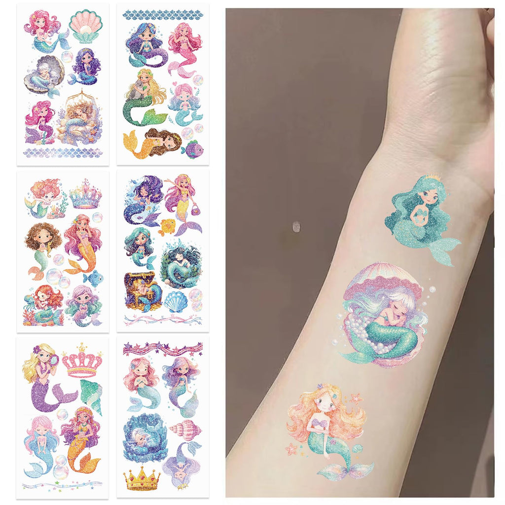 SBOBUY 10 Sheets Yellow Mermaid Temporary Tattoos Birthday Party Supplies