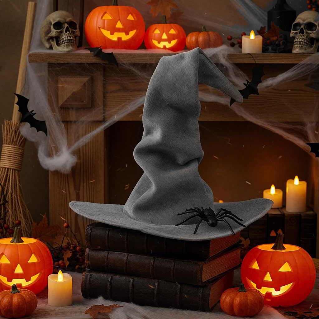 JenPen 2 Pcs Large Halloween Witch Hat Women Velvet Ruched Wide Gray One Size