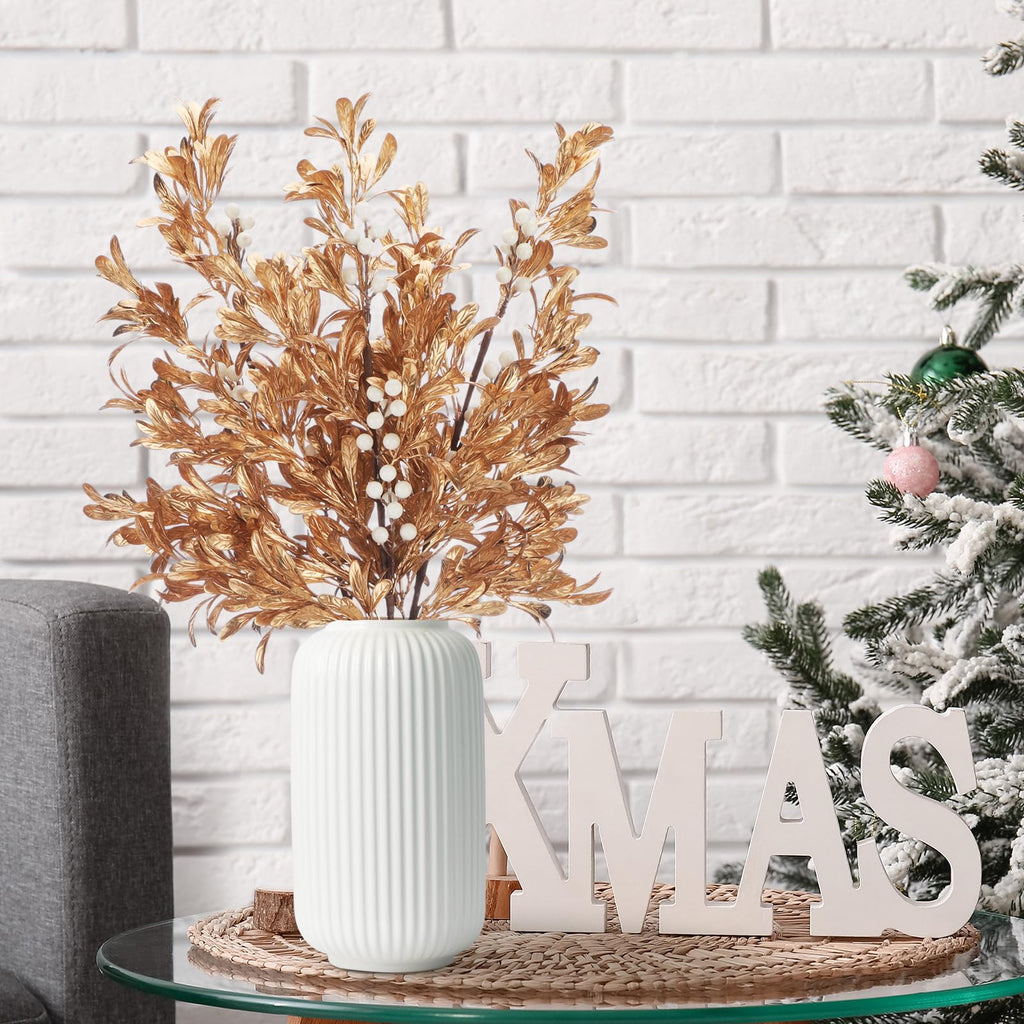 Giegxin 3 Pcs 30" Gold Leaf Christmas Tree Picks with White Berry