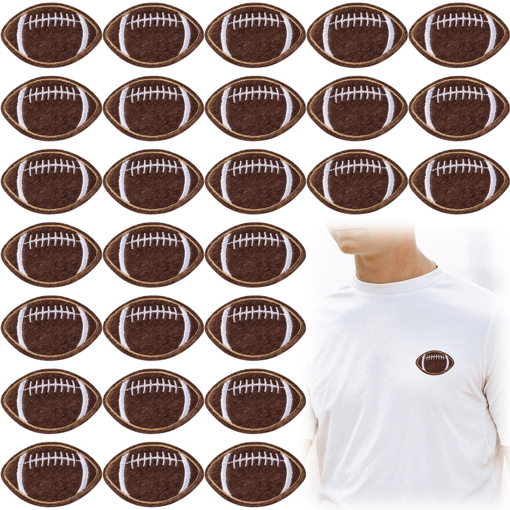 Pndeyo 35pcs Football Iron on Patches for Backbags, Sew on Football Bumble Embroidered Patch, Sport Embroidery Applique Decoration Accessories for DIY Clothes Jackets Jeans Hats Bags- Brown