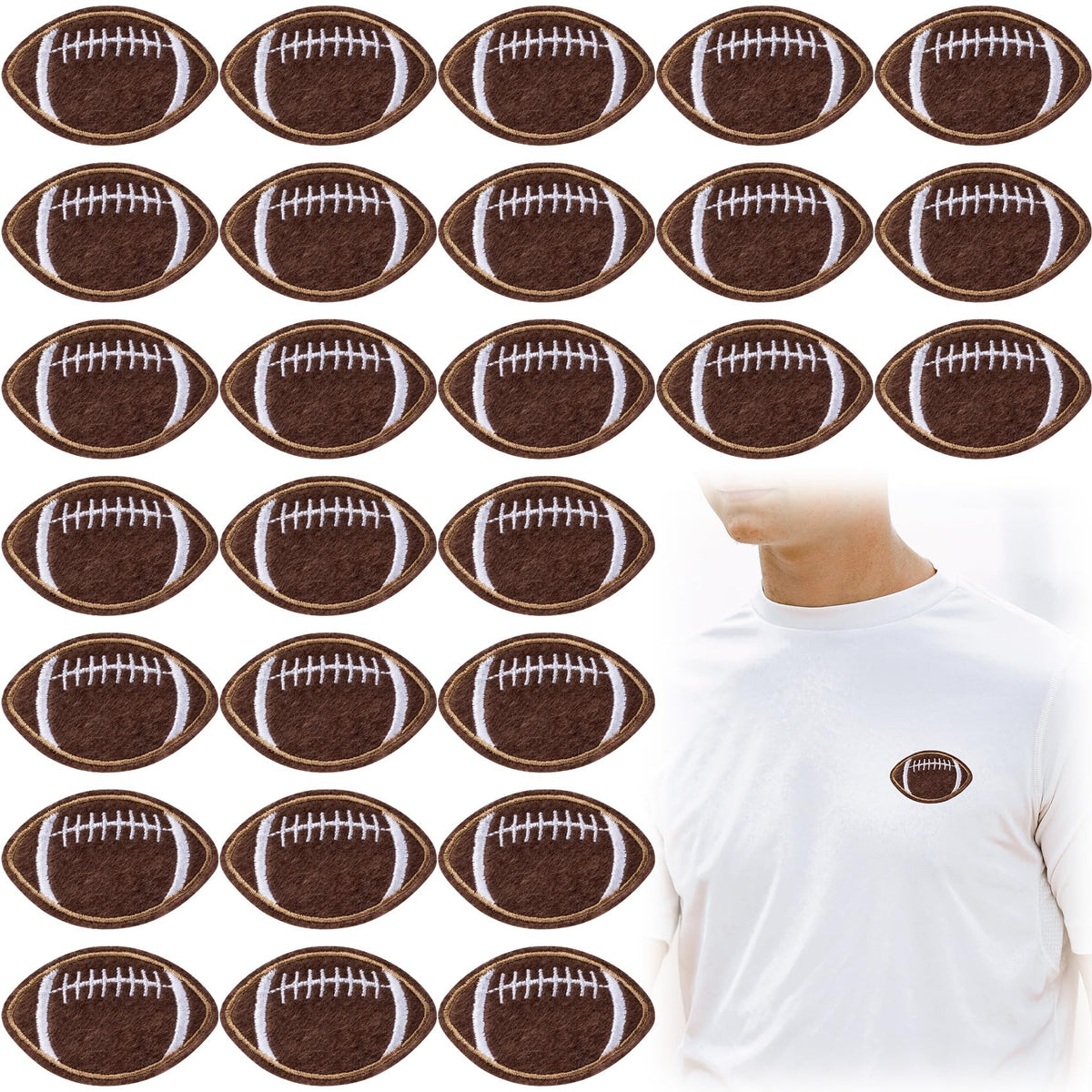 Pndeyo 35pcs Football Iron on Patches for Backbags, Sew on Football Bumble Embroidered Patch, Sport Embroidery Applique Decoration Accessories for DIY Clothes Jackets Jeans Hats Bags- Brown