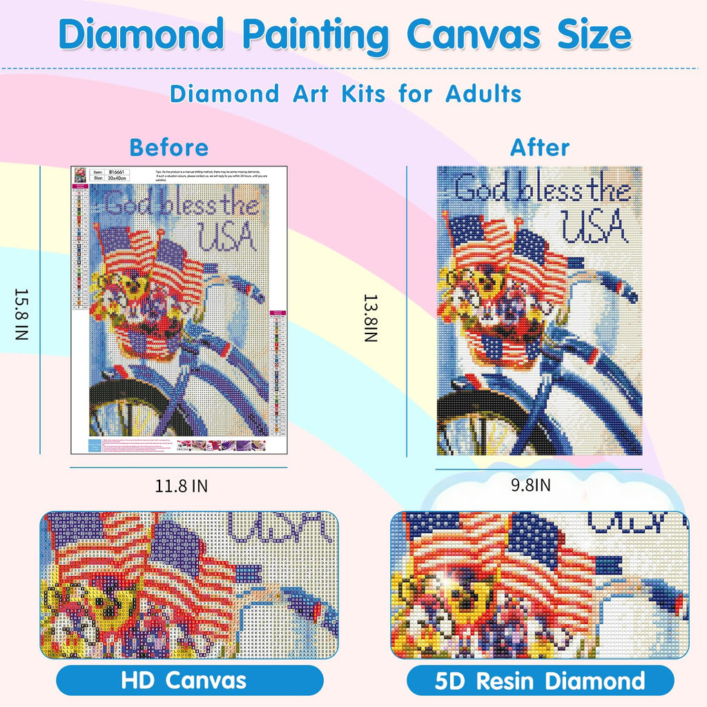 Miairivy God Bless The USA Diamond Art Kit DIY 5D Full Drill 12x16 inches